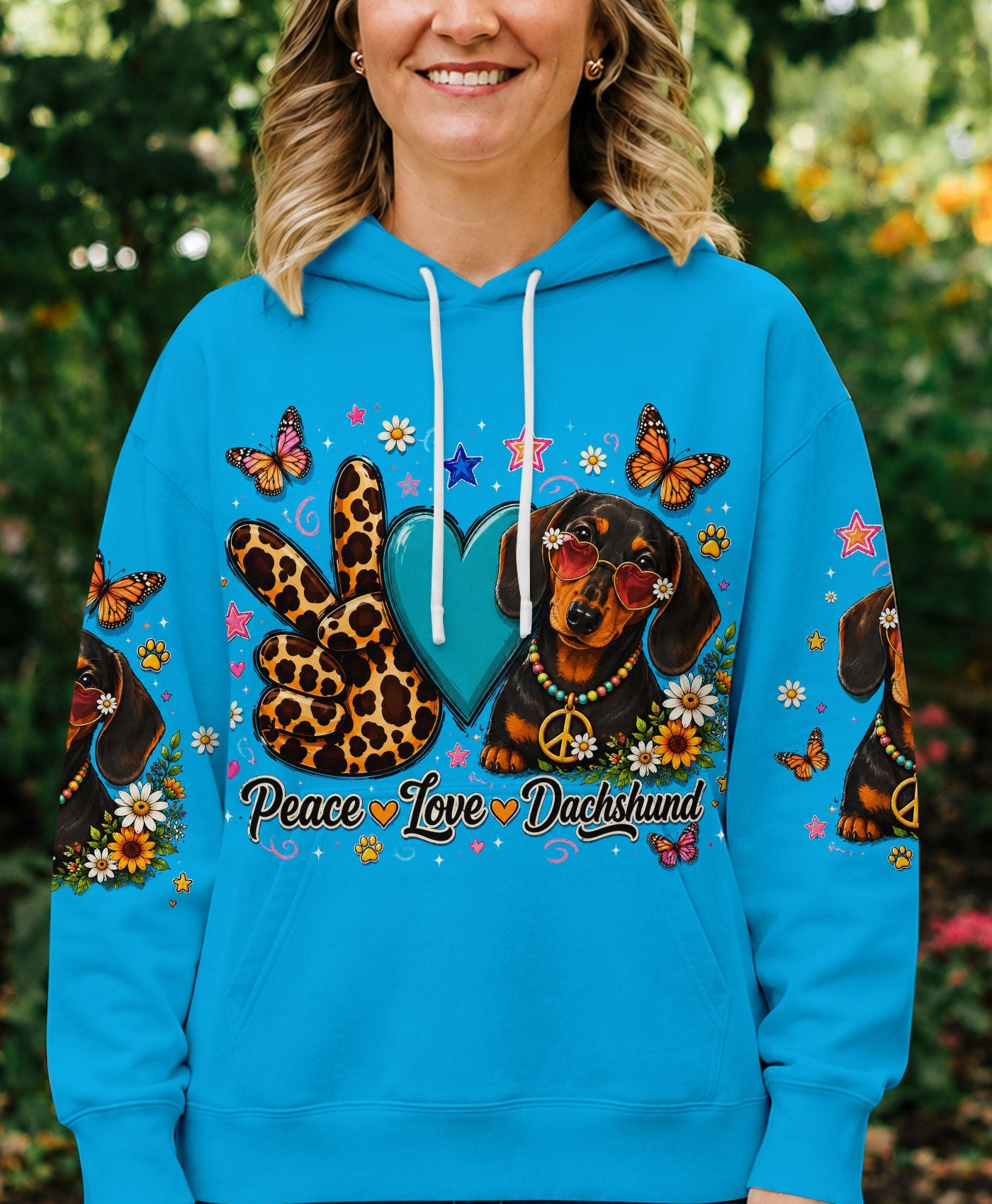PEACE LOVE DACHSHUND DOG ALL OVER PRINT   - TLHN2005262