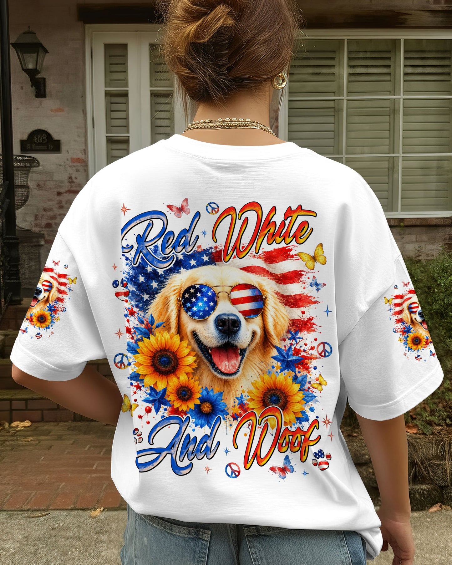 RED WHITE & WOOF GOLDEN RETRIEVER DOG ALL OVER PRINT - TLNT1905264