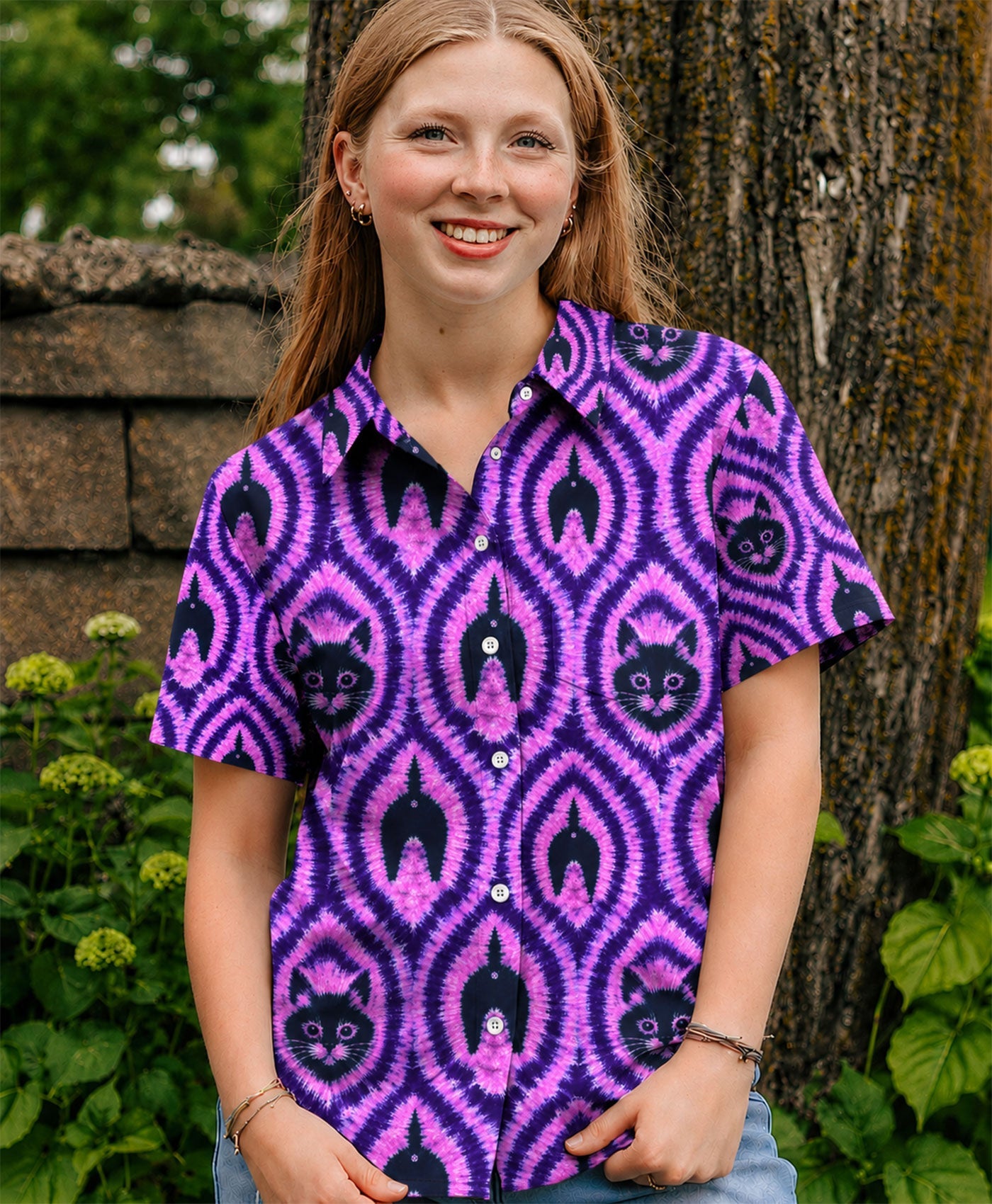 FUNNY CAT PATTERN BUTTON-DOWN COLLAR SHIRT  - TLHN0306262
