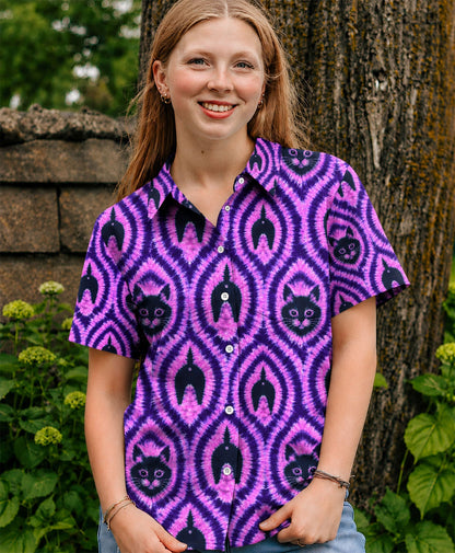 FUNNY CAT PATTERN BUTTON-DOWN COLLAR SHIRT  - TLHN0306262