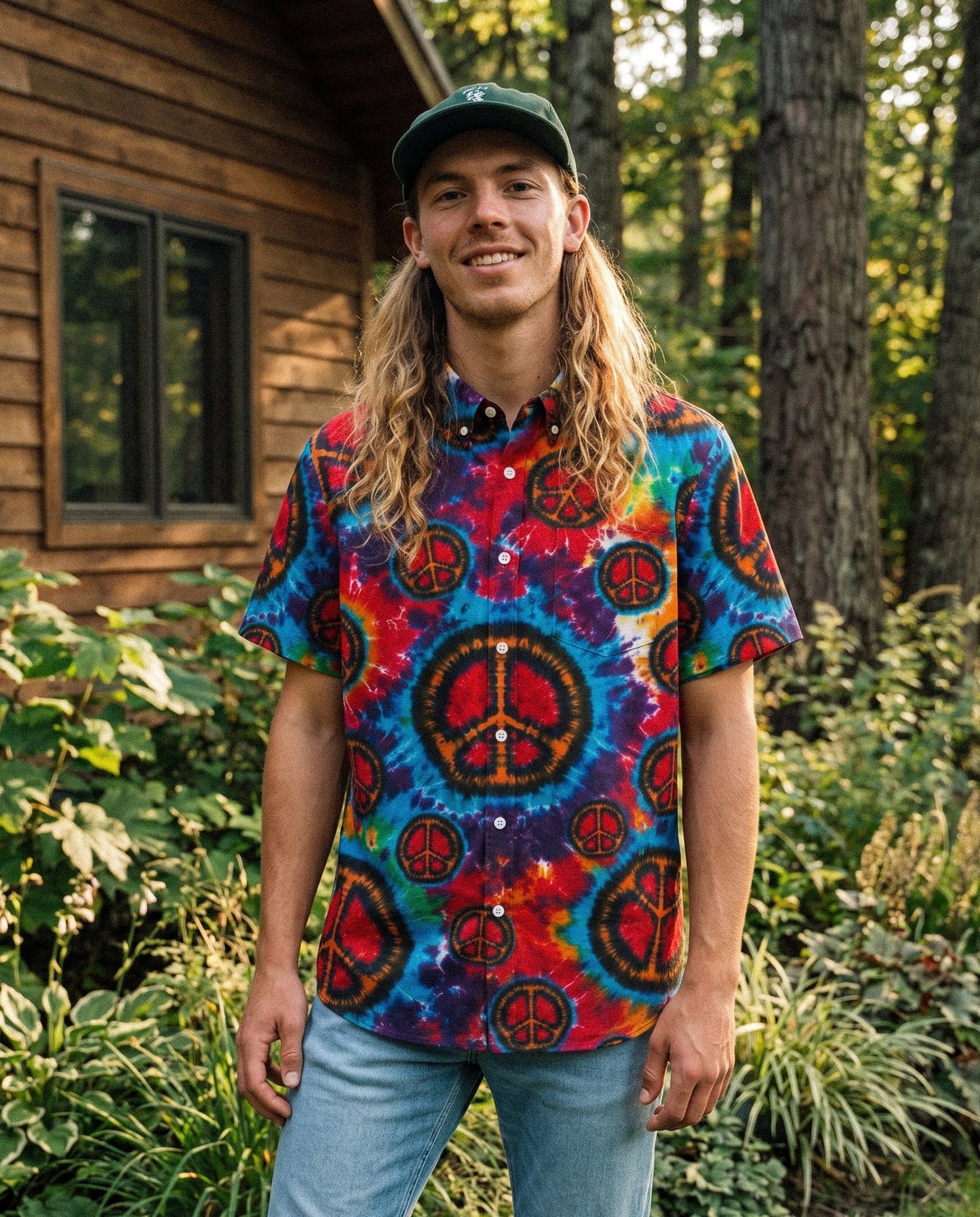 RAINBOW PEACE BURST BUTTON-DOWN COLLAR SHIRT - KMTM0206262