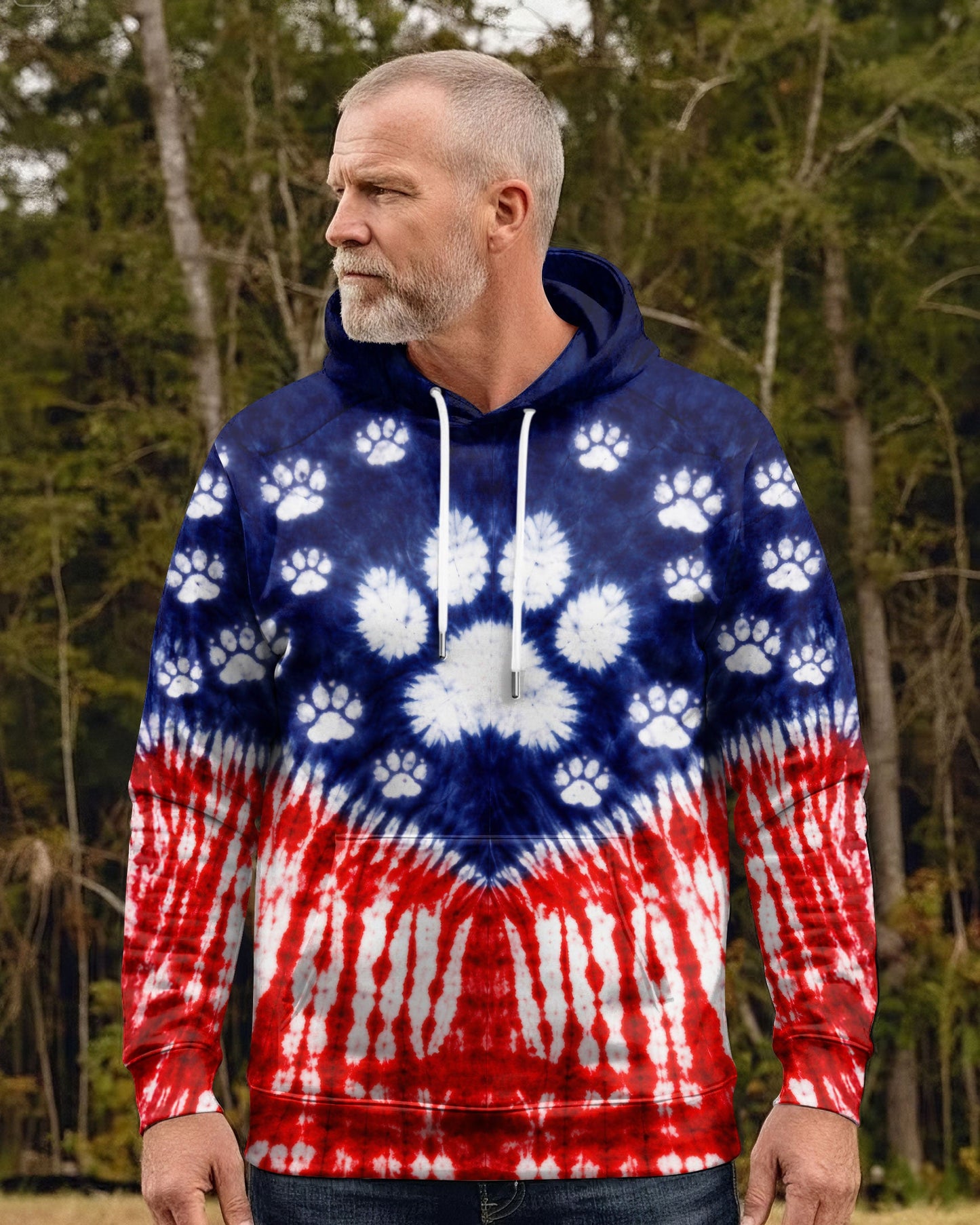 PAW PRINT RED WHITE & BLUE V SWIRL ALL OVER PRINT - TLTW0104263