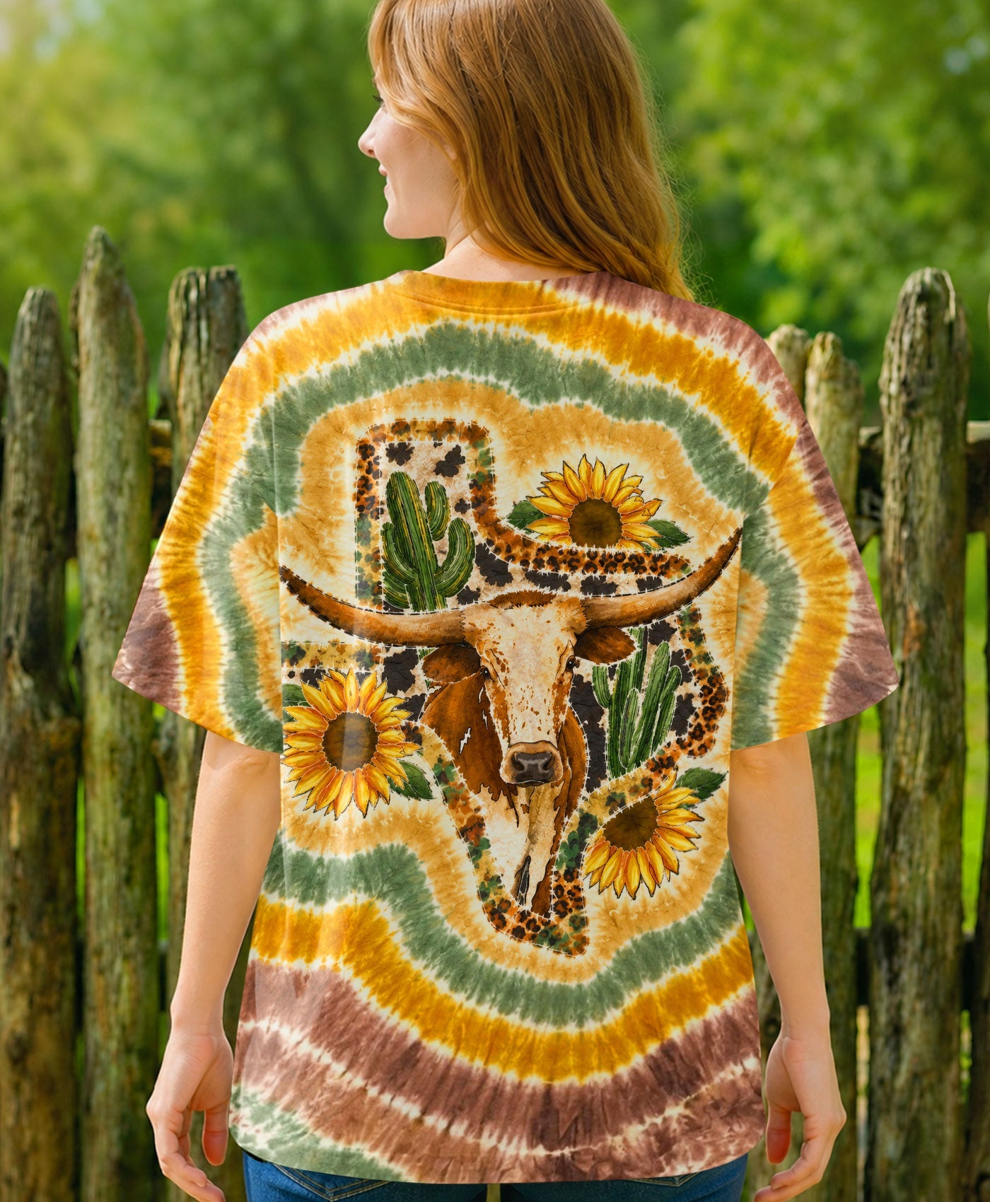 LONGHORN SUNFLOWER TEXAS MAP SWIRL ALL OVER PRINT   - TLHN2906261
