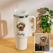 Load image into Gallery viewer, Pet Dog Cat Personalized Text 40oz Insulated Mug with Handle and Straw Stainless Steel Custom Travel Cup Gift for Family Friends Couples
