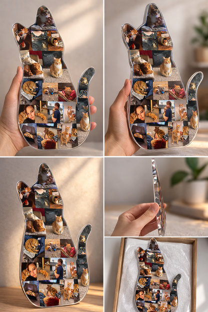 Personalized Sitting Cat Photo Collage Acrylic Plaque