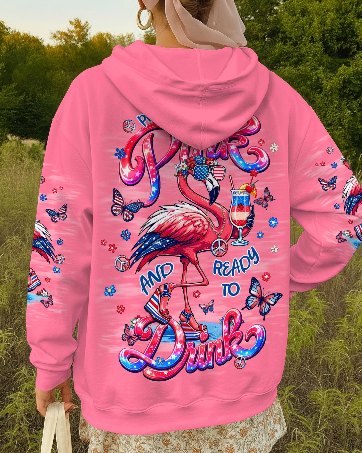 PRETTY IN PINK FLAMINGO STARS AND STRIPES ALL OVER PRINT - TLNT0104262
