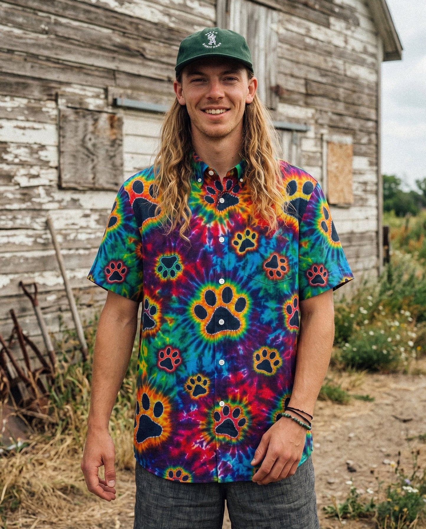 COLORFUL BURST PAW PRINT BUTTON-DOWN COLLAR SHIRT - KMTM0206263