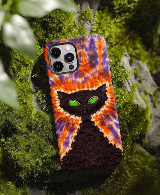 BLACK CAT PURPLE & ORANGE SWIRL  PHONE CASE  - TLHN2404264