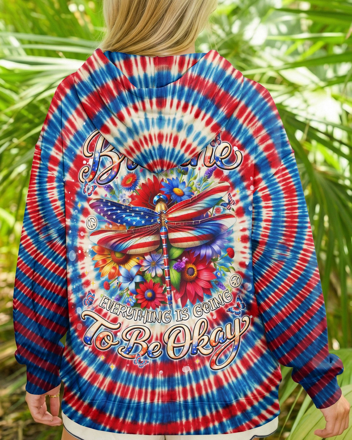 JUST BREATHE DRAGONLY  FLORAL RED WHITE & BLUE SWIRL ALL OVER PRINT  - TLNT0904263