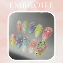 Load image into Gallery viewer, Floral Bow Tie Hand-painted Press On Nails
