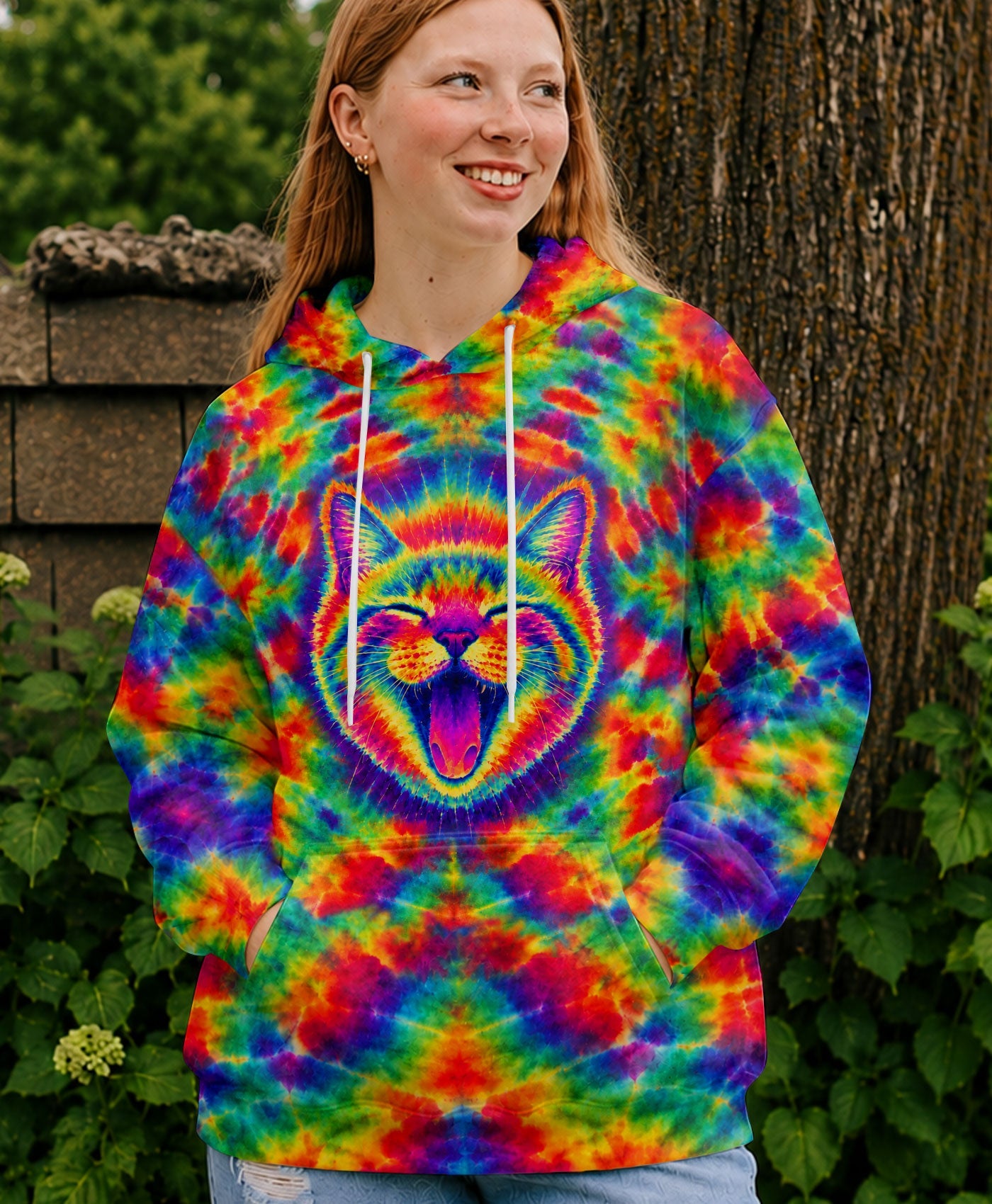 FUNNY CAT COLORFUL NEON BURST PATTERN ALL OVER PRINT  - TLHN1505261