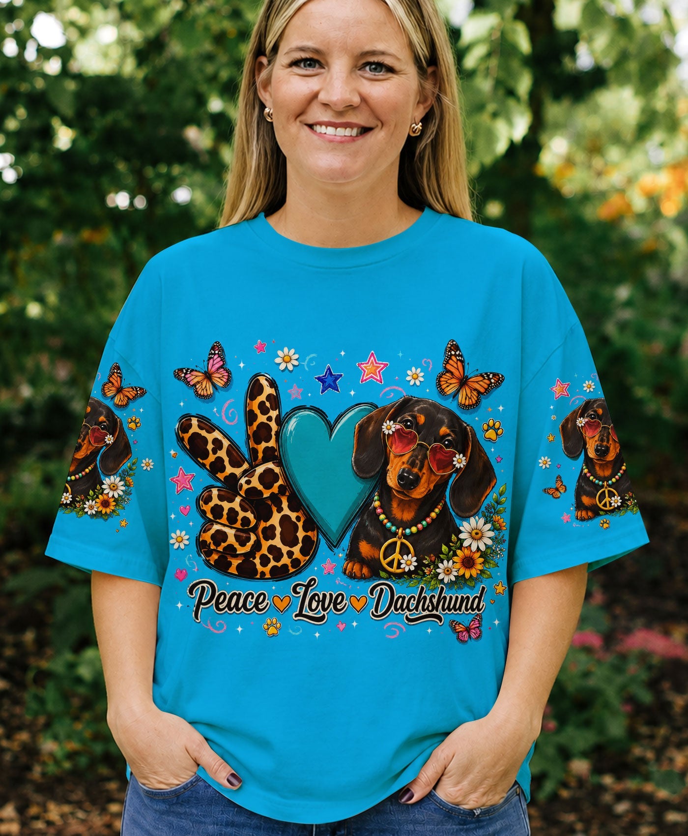 PEACE LOVE DACHSHUND DOG ALL OVER PRINT   - TLHN2005262