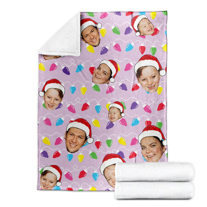 Personalized Family Photo Christmas Light Soft Blanket