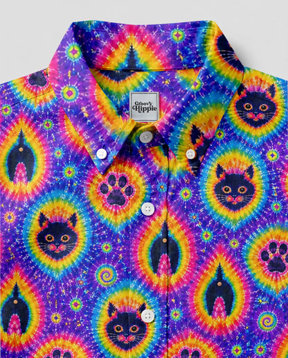 FUNNY CAT PAW PRINT BUTTON-DOWN COLLAR SHIRT - TLHN1606262