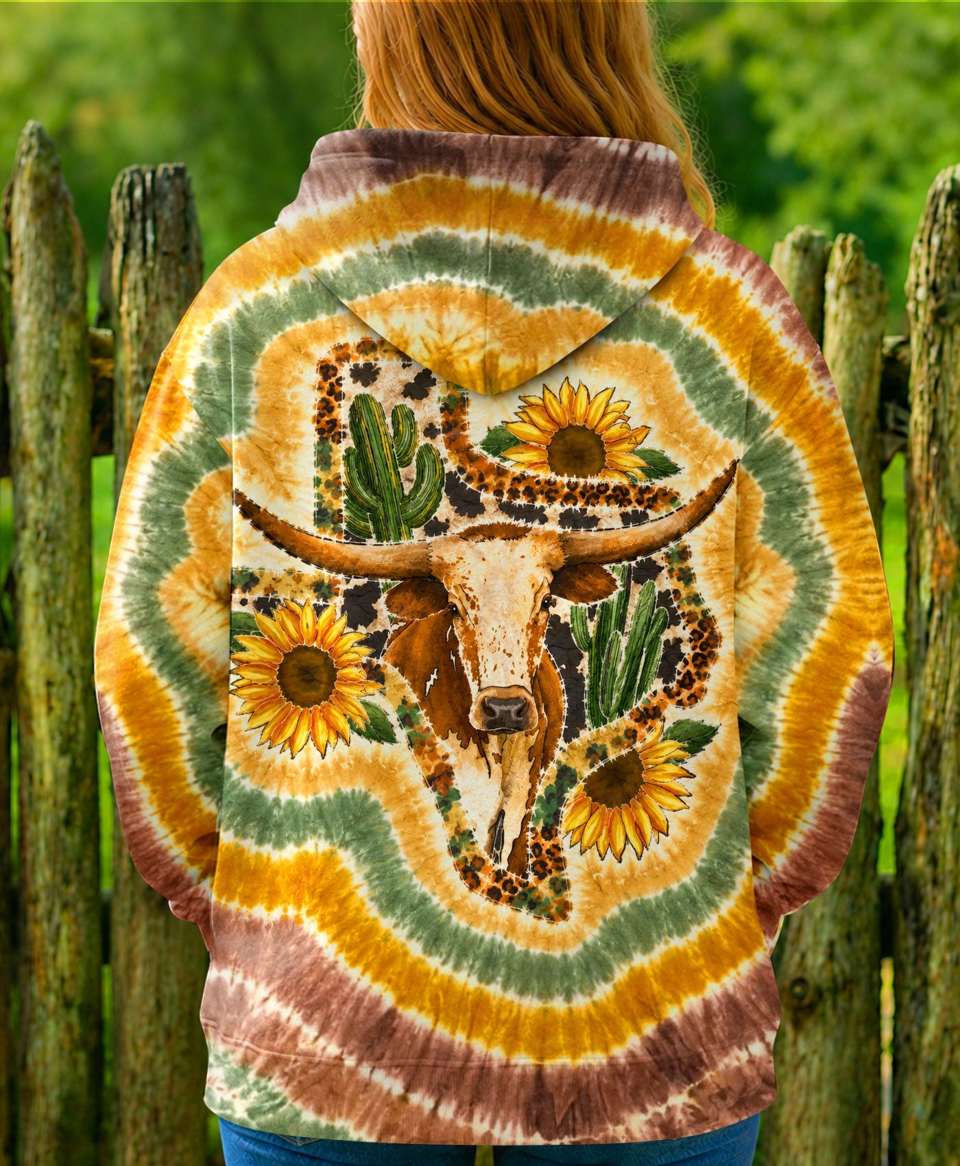 LONGHORN SUNFLOWER TEXAS MAP SWIRL ALL OVER PRINT   - TLHN2906261