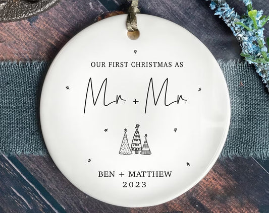 First Christmas Married Ornament - Mr and Mrs Tree Christmas Ornament - Our First Christmas Married as Mr and Mrs Ornament