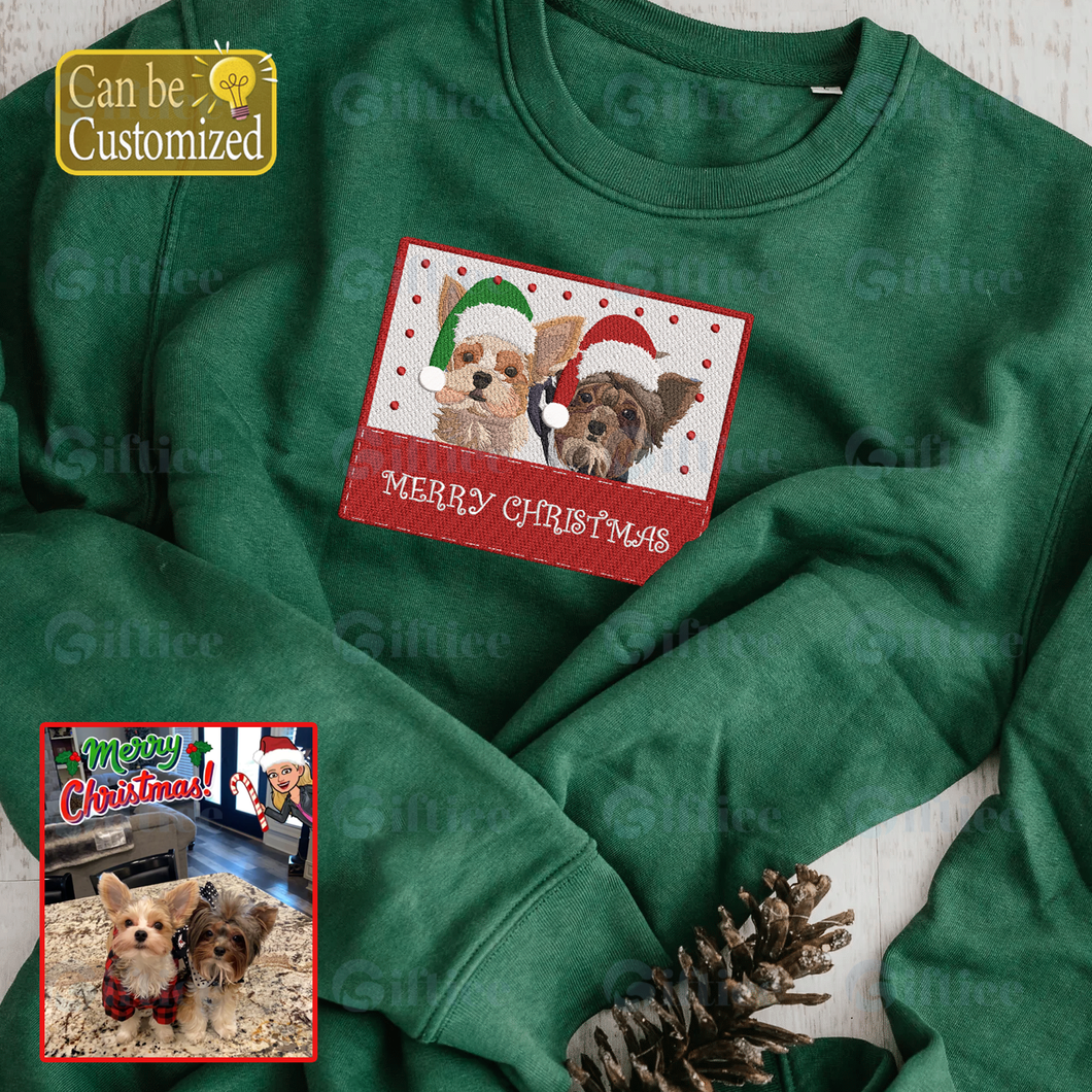 Personalized Embroidered Christmas Pet Dog Cat Frame Hoodie Sweatshirt T-Shirt