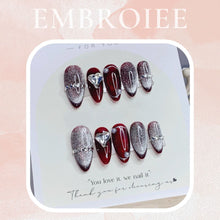 Load image into Gallery viewer, Red Cat Eye Hand-painted Press On Nails
