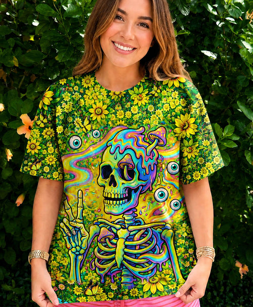 MELTING SKELETON SKULL FLOWER ALL OVER PRINT  - TLHN1505262
