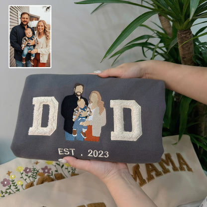 Father's Day Mother's Day Photo Personalized Fleece Fabric Embroidered DD MM Hoodie Sweatshirt T-Shirt