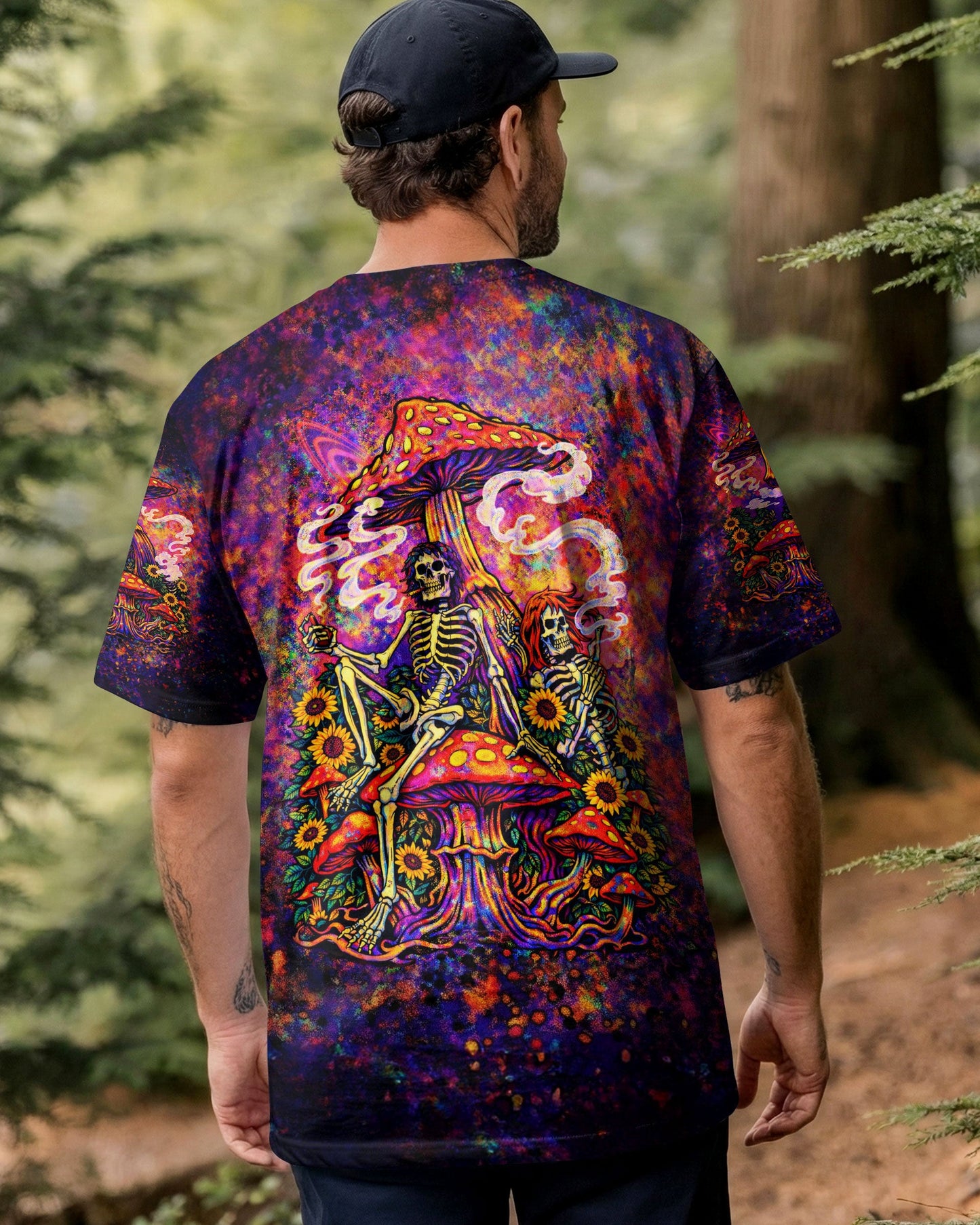 PSYCHEDELIC SKELETON SUNFLOWER MUSHROOM ALL OVER PRINT  - TLTW2104261