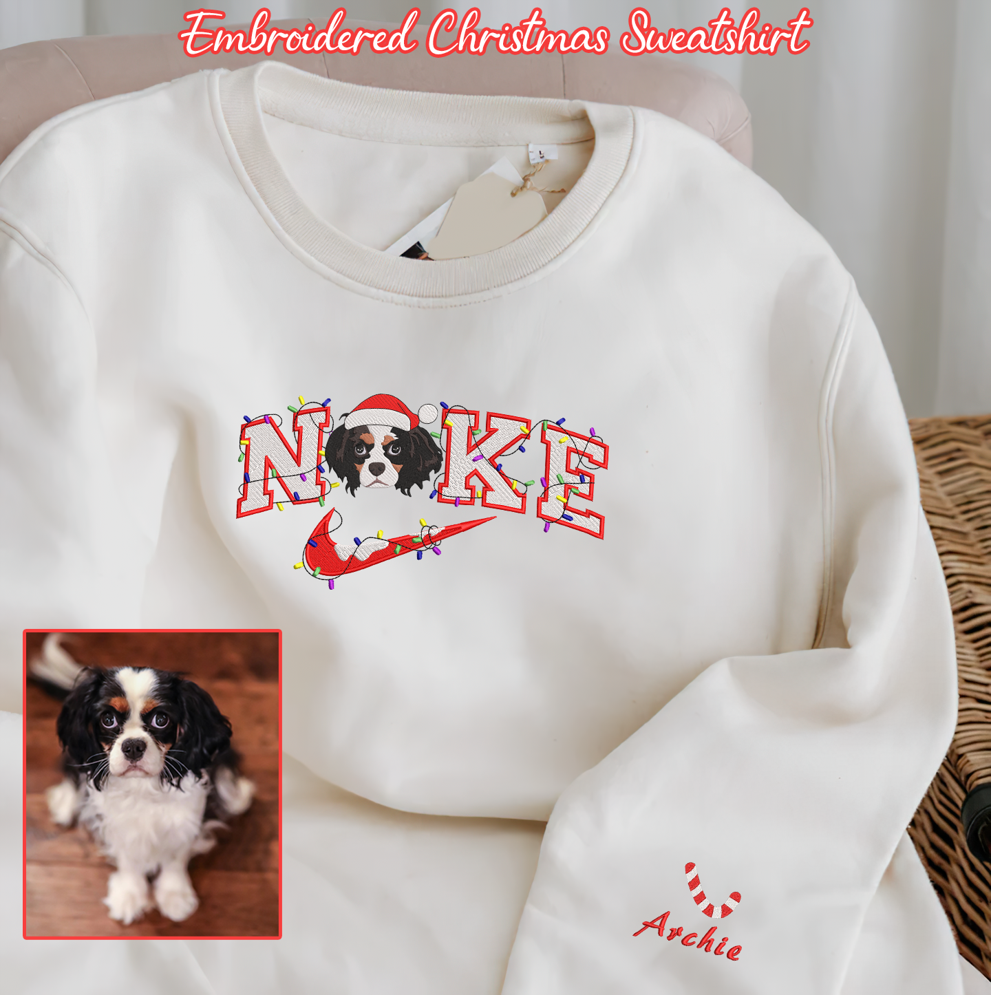 Personalized Embroidered Christmas Snow Pet Dog Cat Light Hoodie Sweatshirt T-Shirt