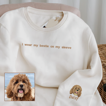 Load image into Gallery viewer, Personalized Embroidered Pet Dog Cat I Wear My Bestie On My Sleeve Hoodie Sweatshirt T-Shirt
