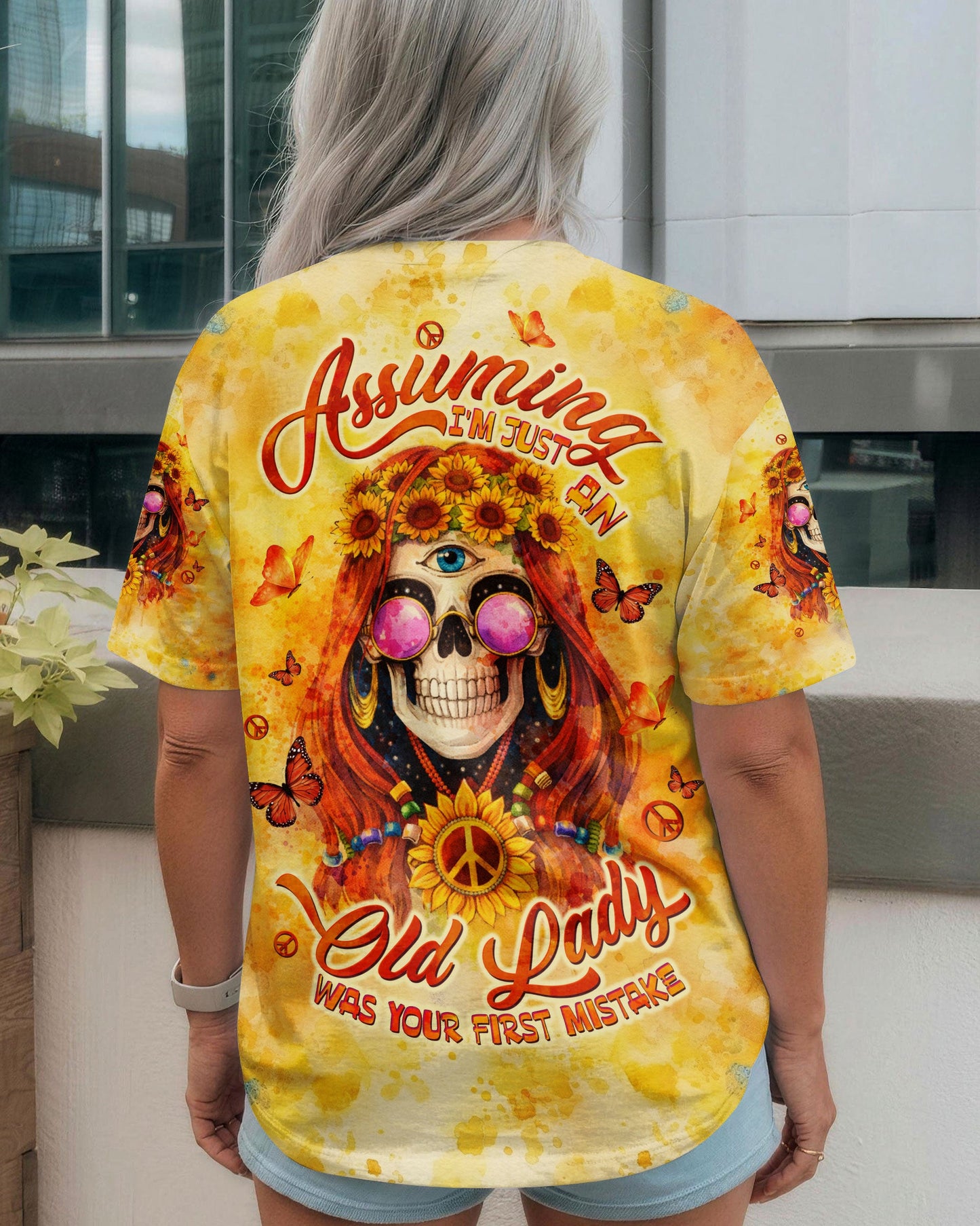 ASSUMING I'M JUST AN OLD LADY SKULL SUNFLOWER ALL OVER PRINT - TLTW1004261