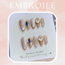 Load image into Gallery viewer, Cat Eyes Style With Stone Charm Hand-painted Press On Nails
