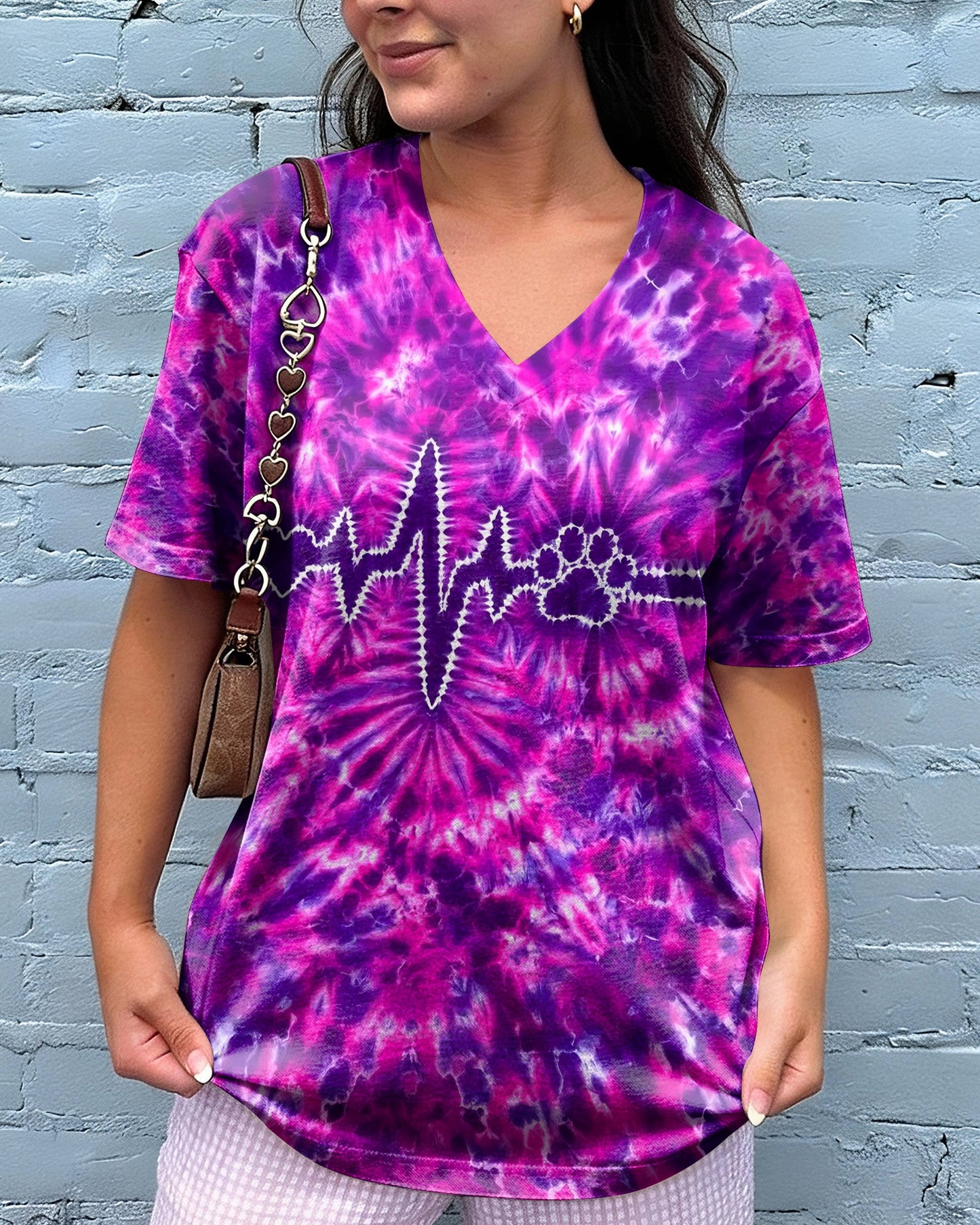 HEARTBEAT PAW PRINT PURPLE PINK BURST ALL OVER PRINT - TLHG1706261