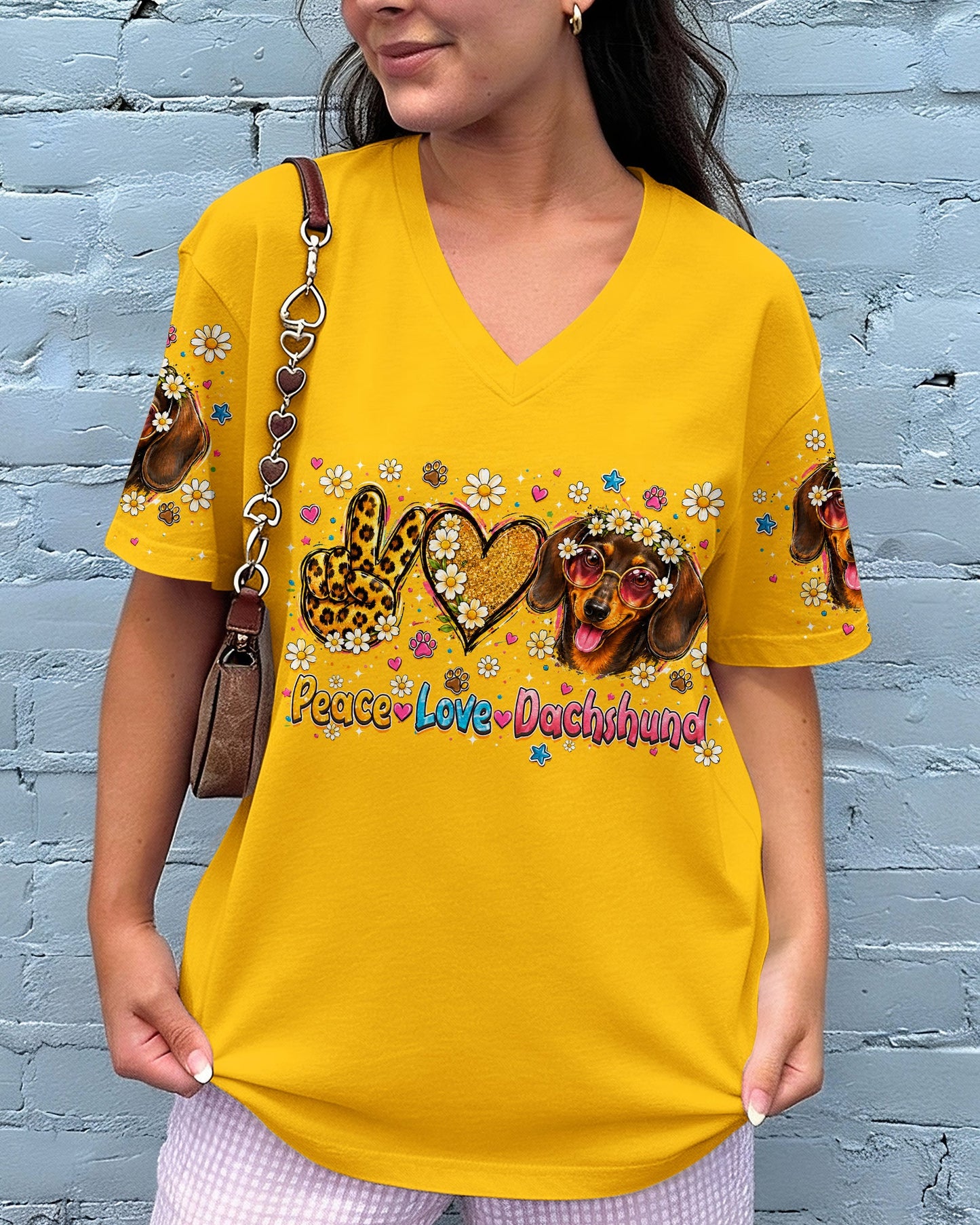 PEACE LOVE DACHSHUND DOG ALL OVER PRINT   - TLHN1905261