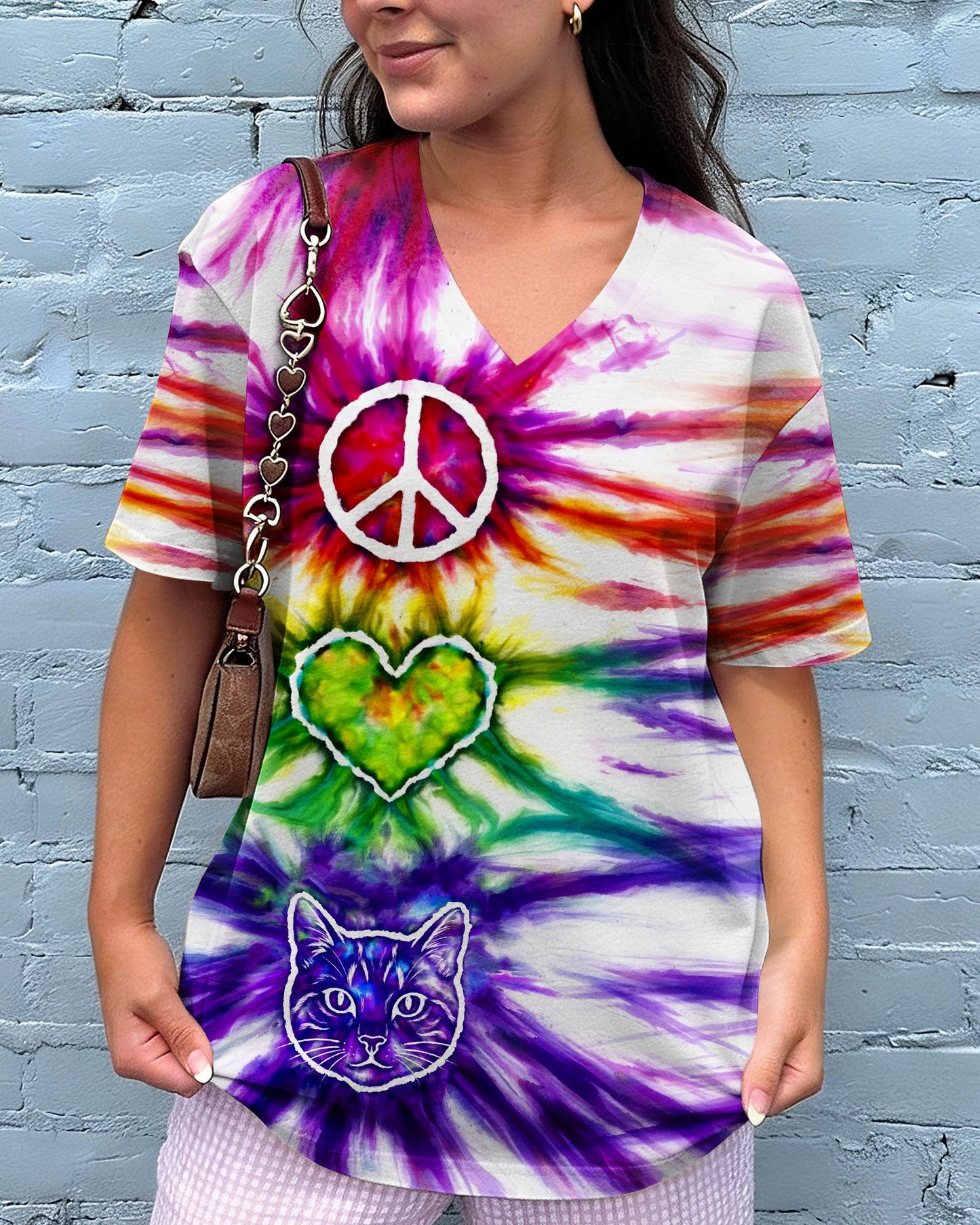 PEACE LOVE CAT FACE ALL OVER PRINT - TLHG15042641