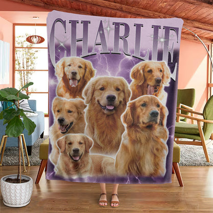 Personalized Pet Dog Cat Vintage Photo And Name Printed Soft Blanket
