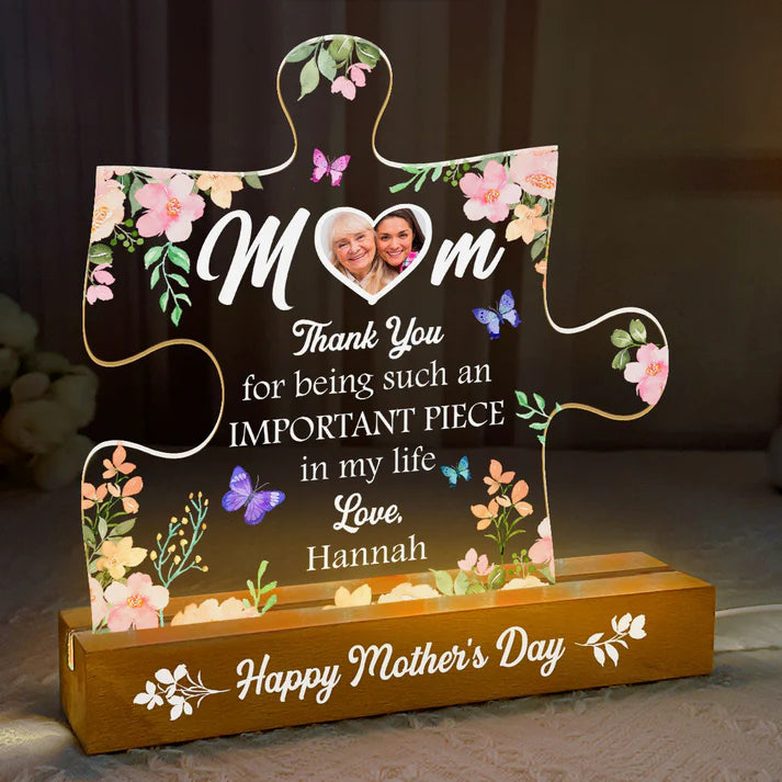 The Most Special Piece In My Life Custom Acrylic Led Night Light, Mother's Day Gift