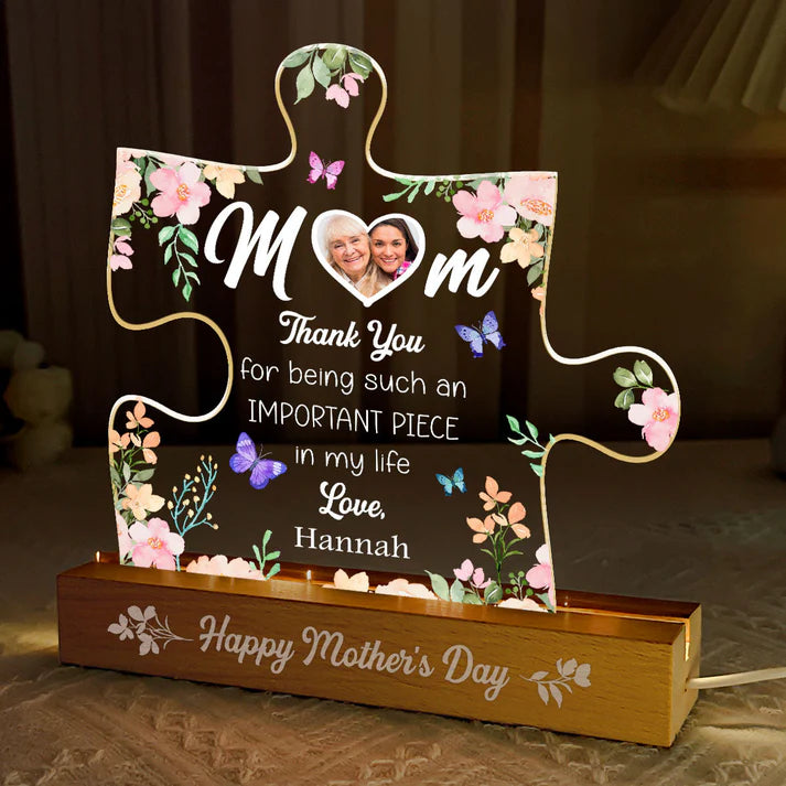 The Most Special Piece In My Life Custom Acrylic Led Night Light, Mother's Day Gift