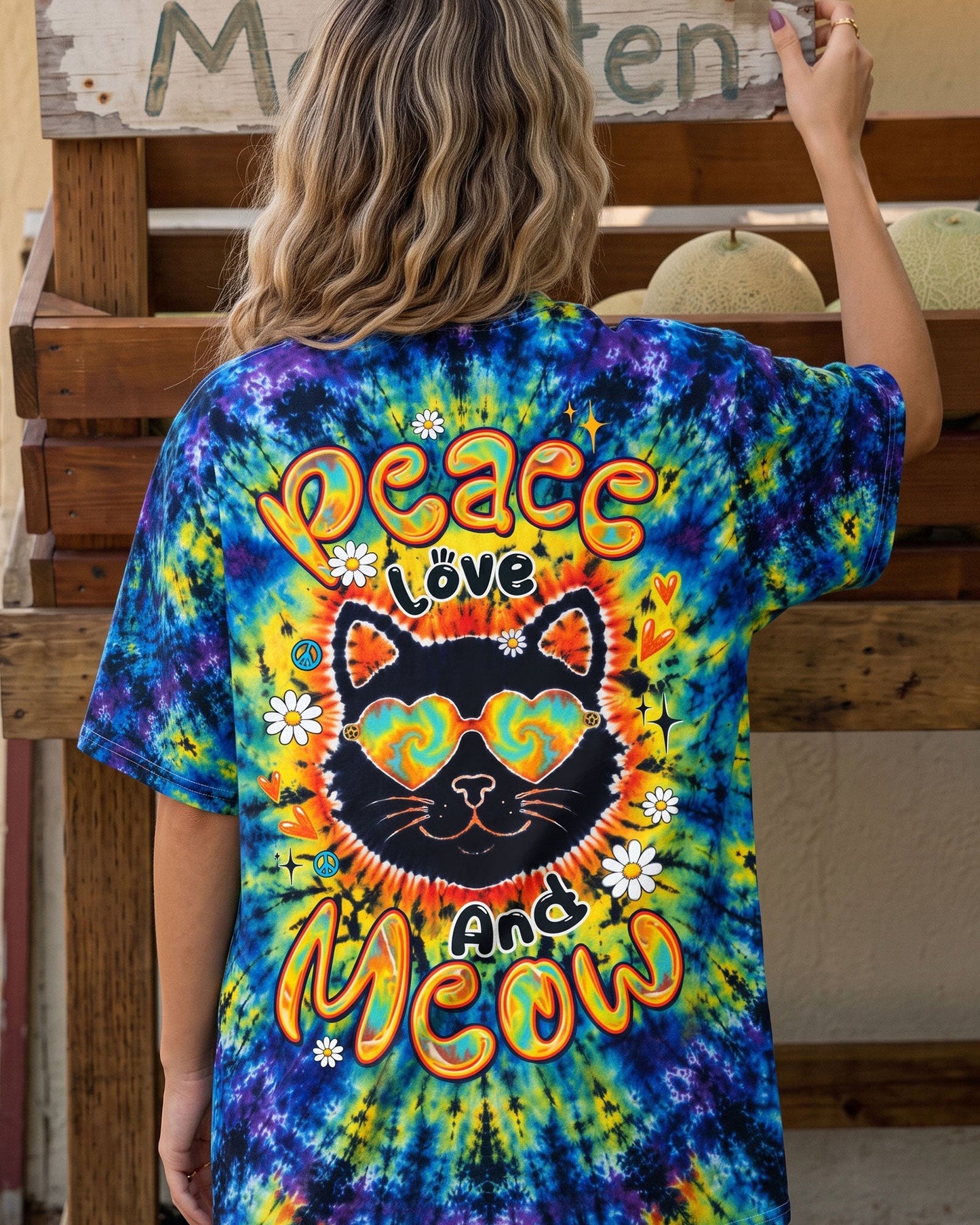 PEACE LOVE AND MEOW CAT BURST ALL OVER PRINT - TLTW0907262