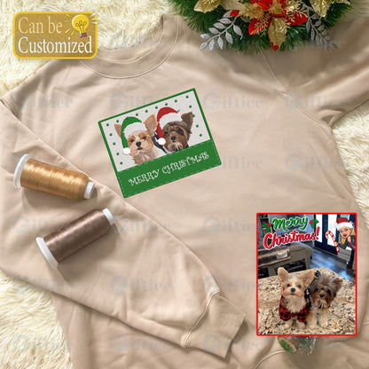Personalized Embroidered Christmas Pet Dog Cat Frame Hoodie Sweatshirt T-Shirt