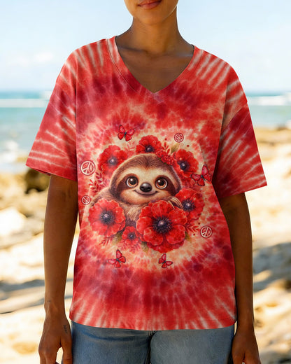 JUST BREATHE SLOTH RED SWIRL ALL OVER PRINT - TLTW0804261