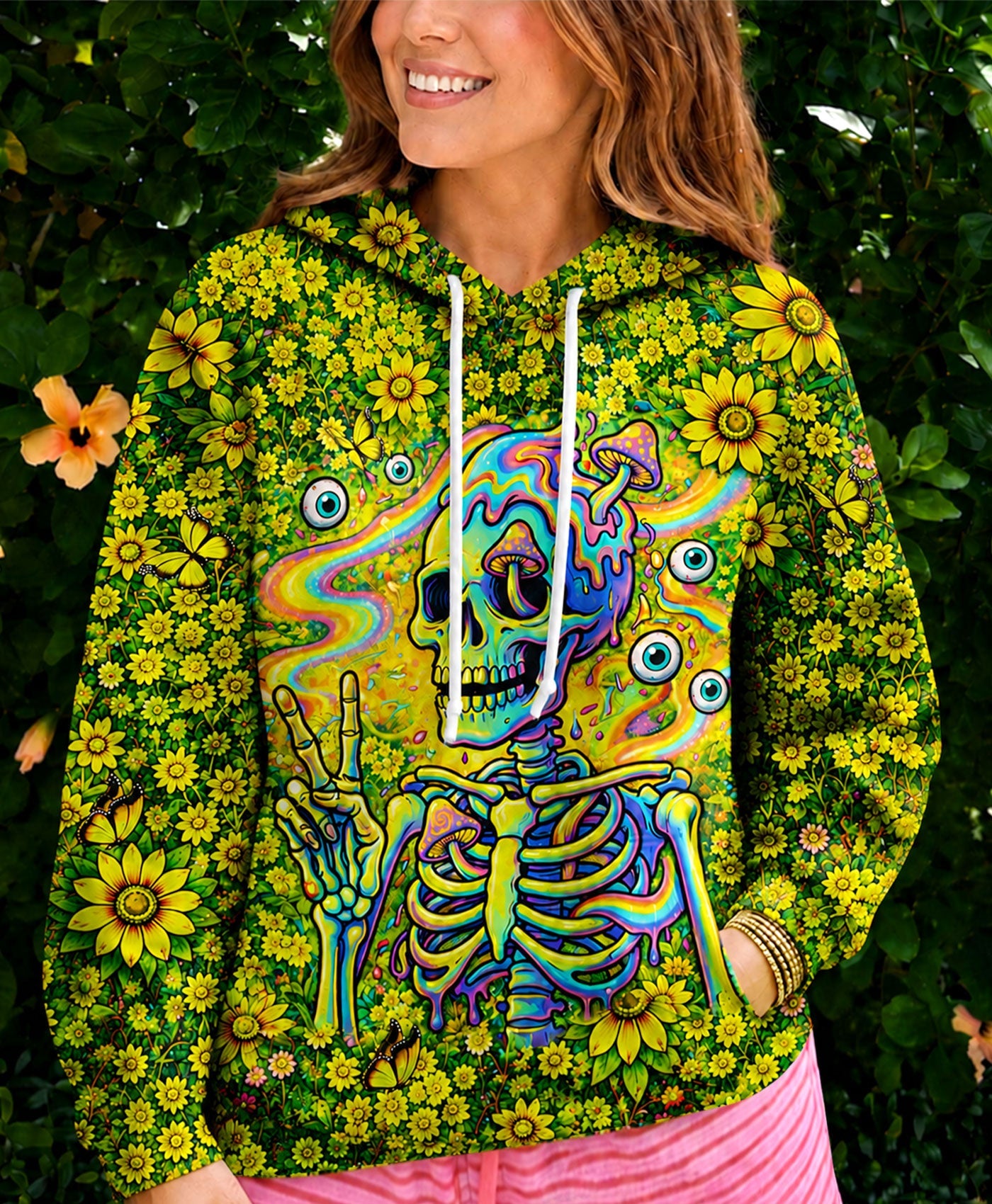 MELTING SKELETON SKULL FLOWER ALL OVER PRINT  - TLHN1505262