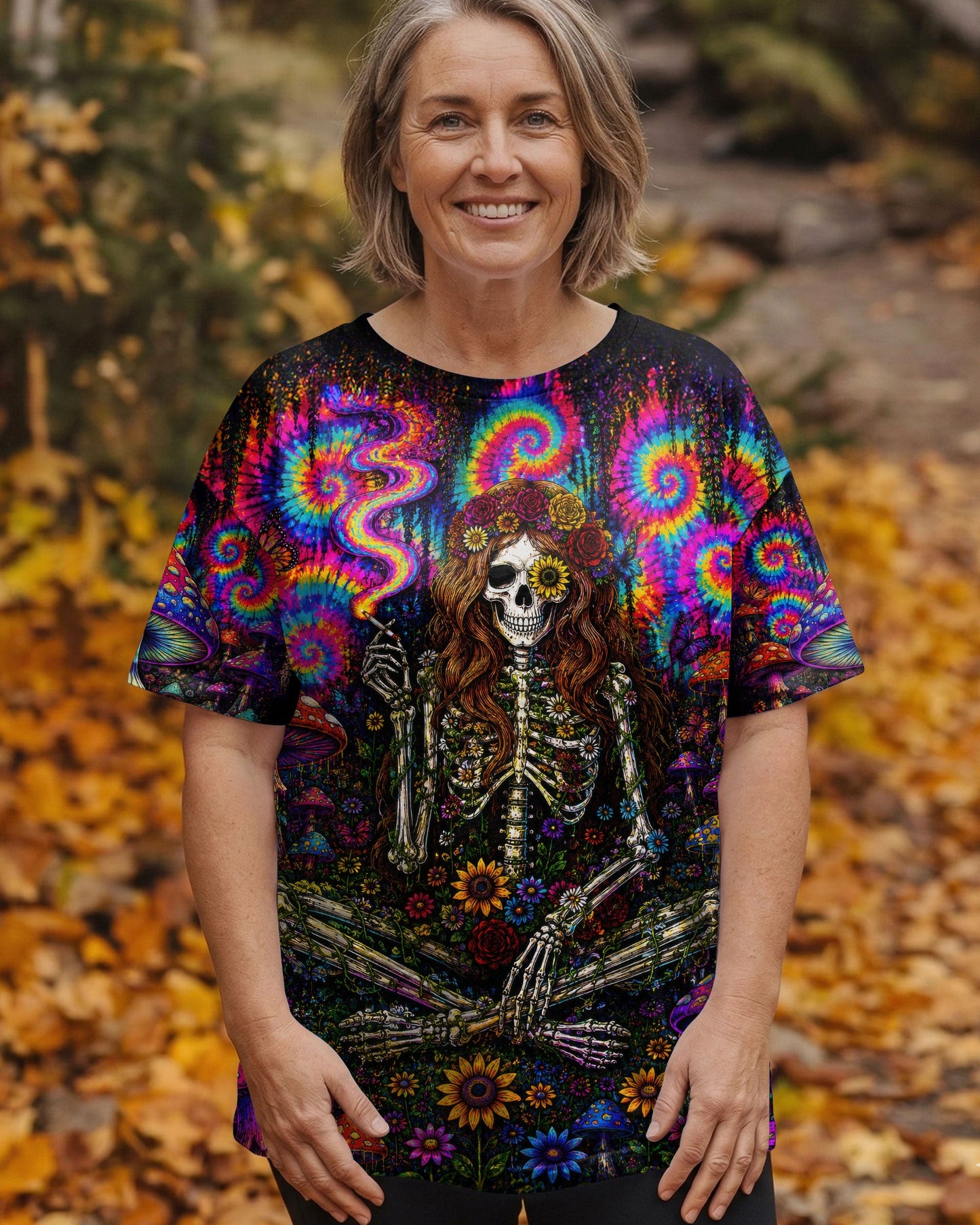 PSYCHEDELIC SKELETON COLORFUL SWIRL ALL OVER PRINT  - TLTW1605261