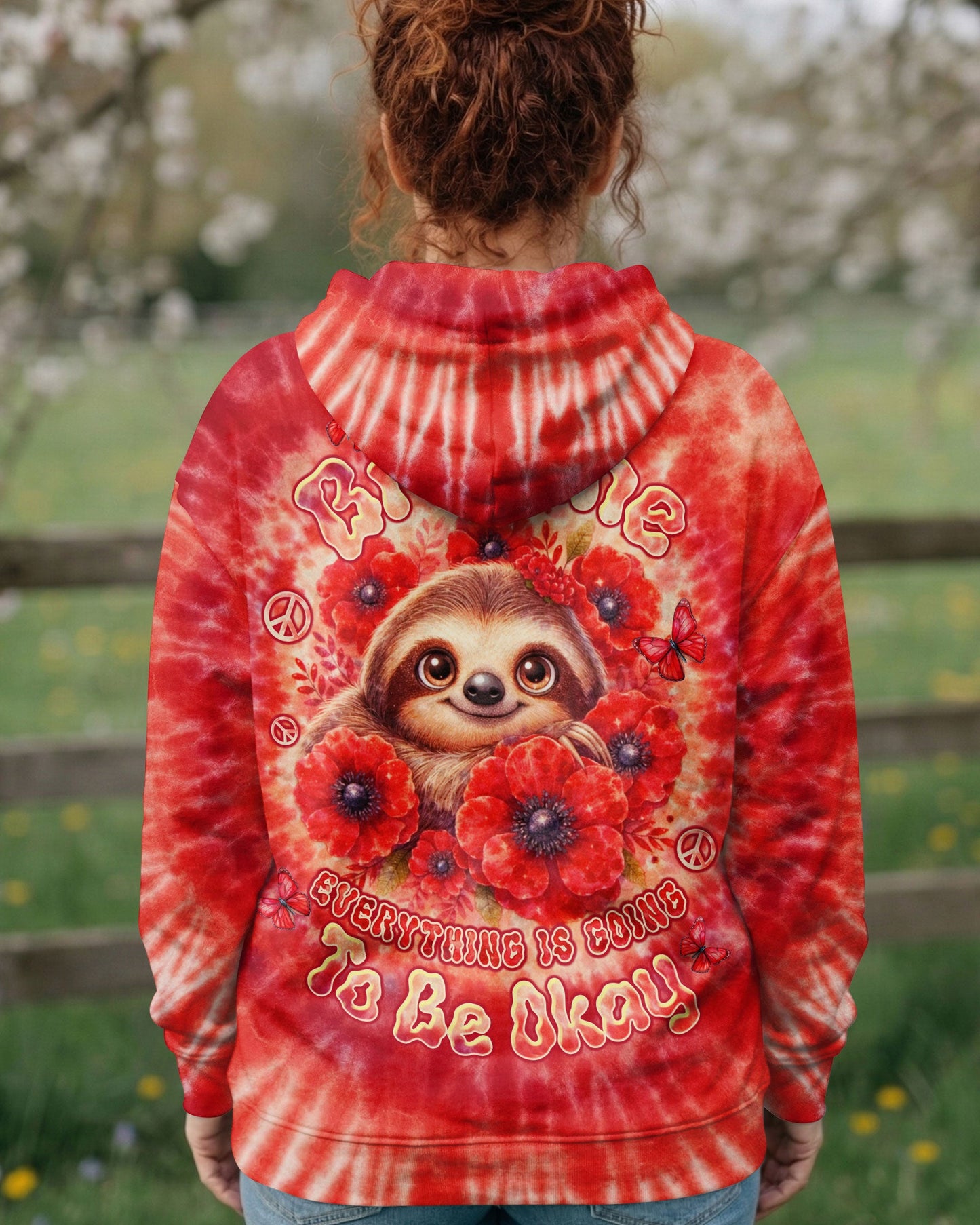 JUST BREATHE SLOTH RED SWIRL ALL OVER PRINT - TLTW0804261