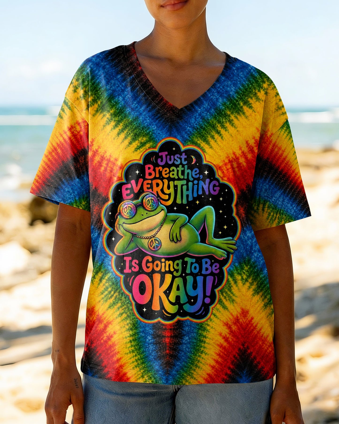 JUST BREATHE FROG COLORFUL ALL OVER PRINT - KMTM1506261