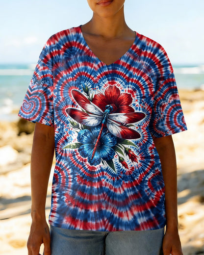 JUST BREATHE DRAGONFLY RED WHITE & BLUE SWIRL ALL OVER PRINT - TLHG0304262