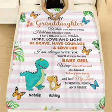 Load image into Gallery viewer, Dinosaur To My Granddaughter Grandson Personalized Soft Blanket - Background, Dinosaur and Names can be customized
