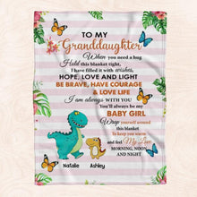 Load image into Gallery viewer, Dinosaur To My Granddaughter Grandson Personalized Soft Blanket - Background, Dinosaur and Names can be customized
