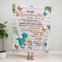 Load image into Gallery viewer, Dinosaur To My Granddaughter Grandson Personalized Soft Blanket - Background, Dinosaur and Names can be customized
