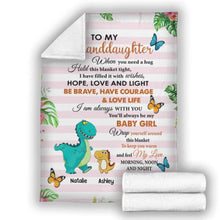 Load image into Gallery viewer, Dinosaur To My Granddaughter Grandson Personalized Soft Blanket - Background, Dinosaur and Names can be customized
