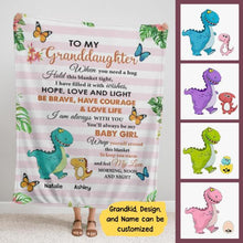 Load image into Gallery viewer, Dinosaur To My Granddaughter Grandson Personalized Soft Blanket - Background, Dinosaur and Names can be customized
