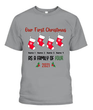 Load image into Gallery viewer, Our Family First Christmas Personalized Graphic Apparel - Design and Names can be customized
