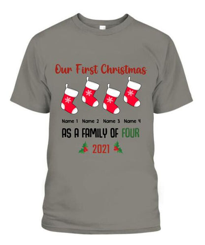 Our Family First Christmas Personalized Graphic Apparel - Design and Names can be customized